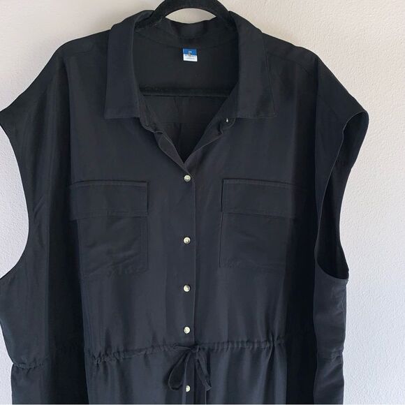 Old Navy NWOT Most Popular BLACK Waist-Defined Utility Midi Shirt Dress Size 3X - Picture 6 of 13